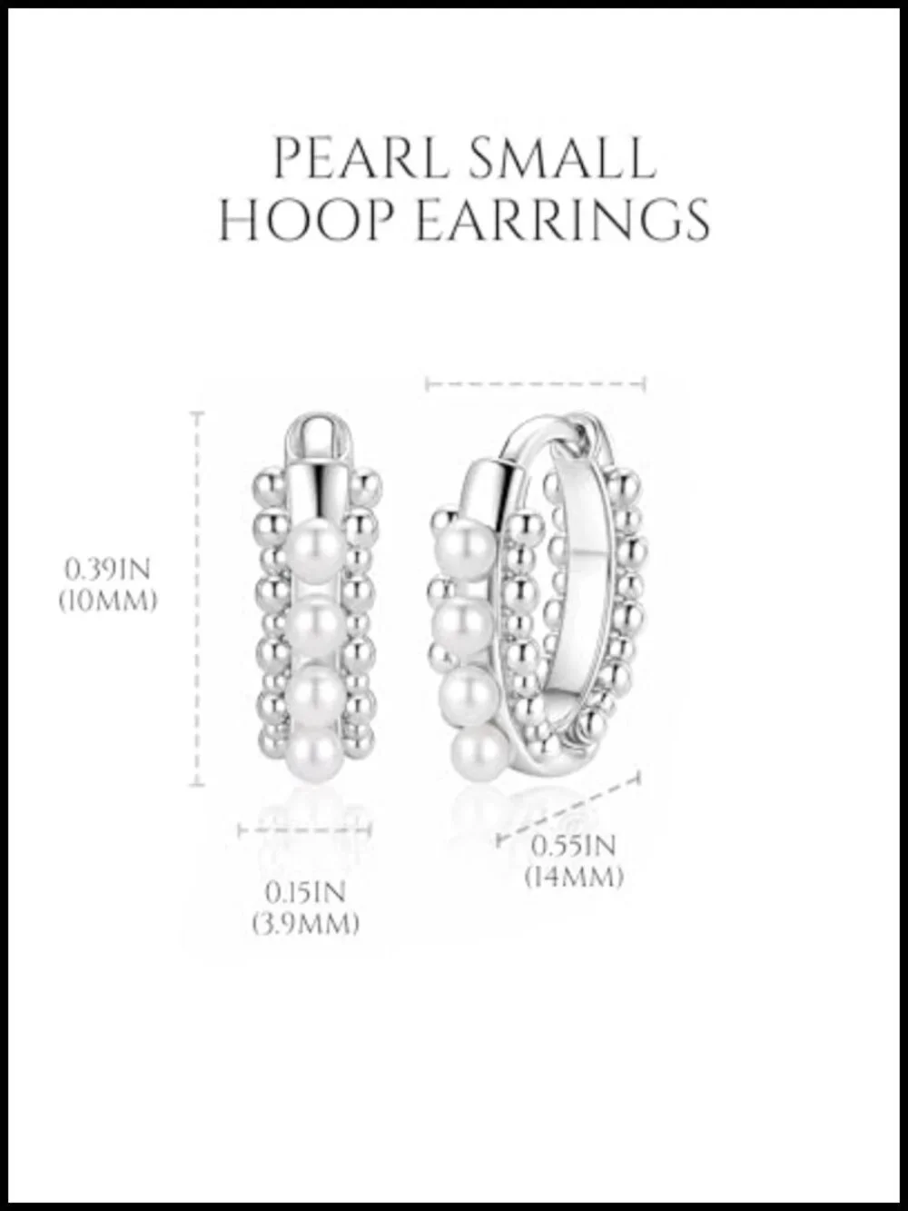Pearl Huggie Hoop Earrings for Women Hypoallergenic Silver Plated 10mm